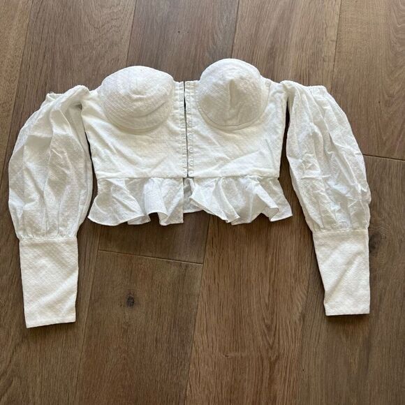NBD Women's White Sweetheart Ruffled Hem Off-Shoulder Crop Top Size Small - Picture 1 of 5